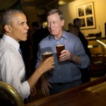 President Barack Obama has a beer at Wynkoop Brewing Co. with Colorado Gov. John Hickenlooper on Tuesday, July 8, 2014, in Denver. Obama is expected to attend a fundraiser and speak about the economy in Denver on Wednesday. (AP Photo/Jacquelyn Martin)