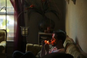  Jake Browne smokes marijuana at his home in Denver, Sept. 18, 2014. In his role as the first pot critic for The Denver Post, Colorado’s oldest, and largest, daily newspaper, Browne, 31, says the key is knowing your audience. (Matthew Staver/The New York Times) 