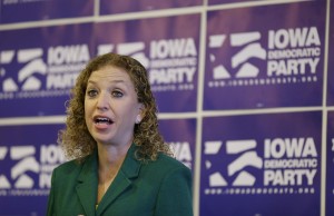 Democratic National Committee Chairwoman, Rep. Debbie Wasserman Schultz, D-Fla. speaks during a news conference, Saturday, Jan. 24, 2015, in Des Moines, Iowa. Several potential 2016 presidential hopefuls are speaking at the Freedom Summit on Saturday in Des Moines. (AP Photo/Charlie Neibergall)
