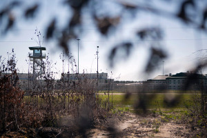 A view from the wooded area outside of the Lee Correctional Institution. Drones were used in attempts to smuggle in contraband. (Photo by Andy McMillan for The New York Times)
